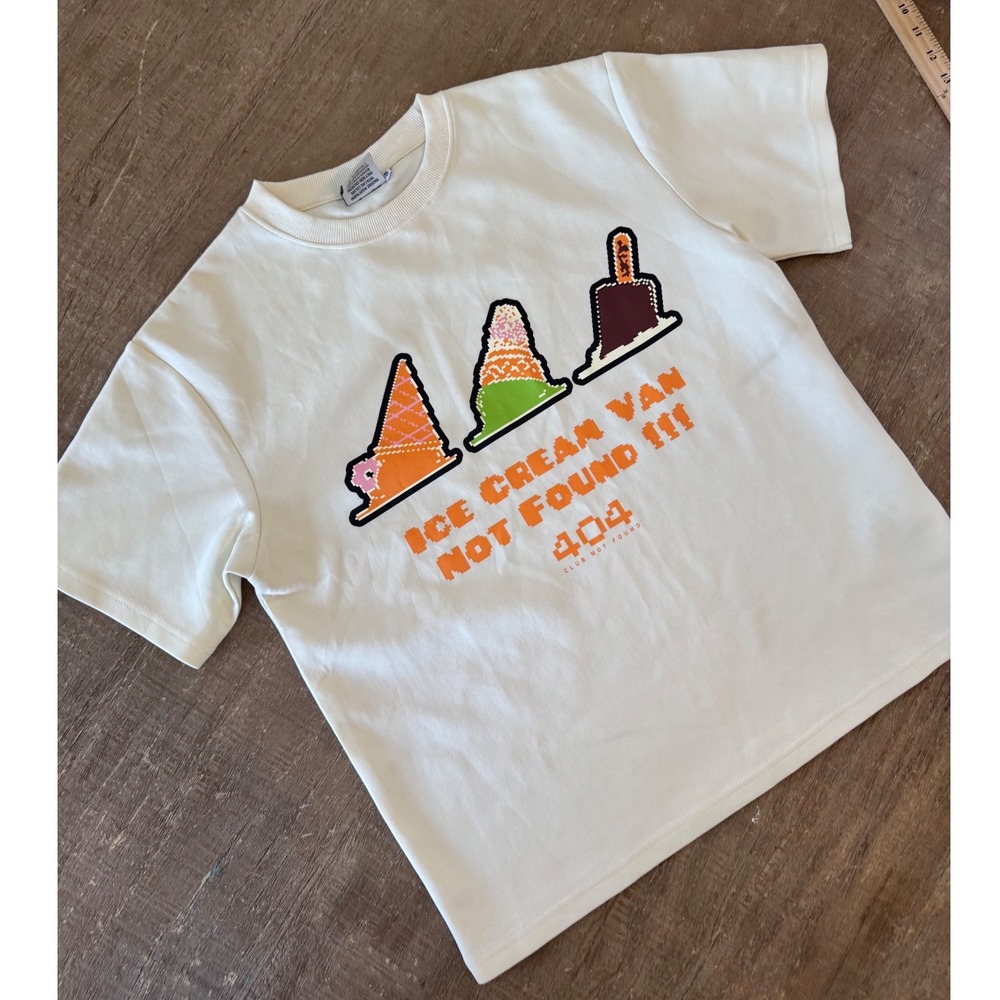 SnowDay‎ Pixel Art 404 Error Melting Ice Cream Tee Cream Off-White Size Small